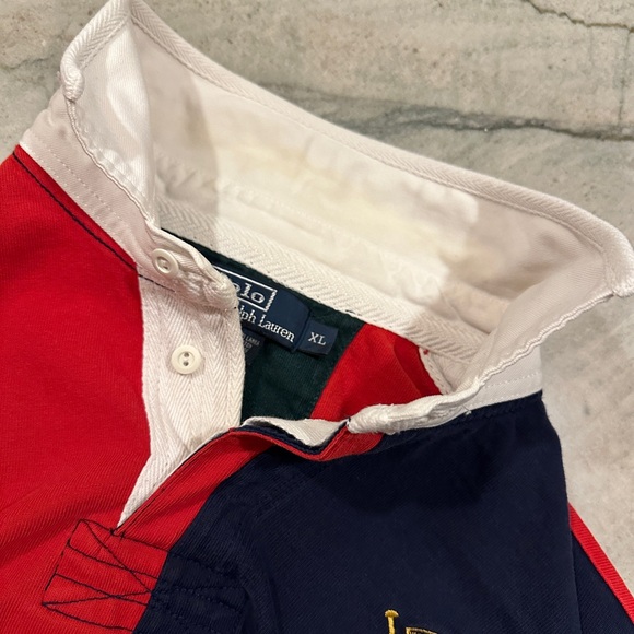 SOLD VTG Polo Ralph Lauren Big Crest Jockey RL Colorblock Rugby Long Sleeve XL - Picture 5 of 12